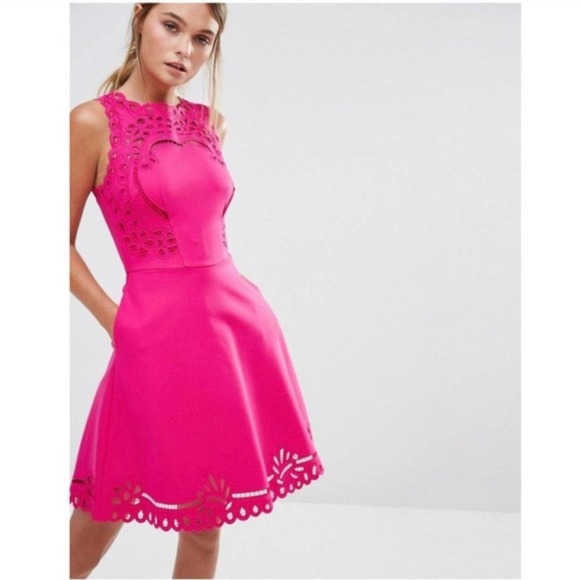 Ted Baker Dresses & Skirts - Ted Baker Verony Magenta Laser Cut Dress 8/10 M